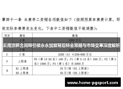 云南顶薪合同吸引侯永永加盟背后转会策略与市场变革深度解析