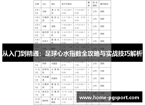 从入门到精通：足球心水指数全攻略与实战技巧解析