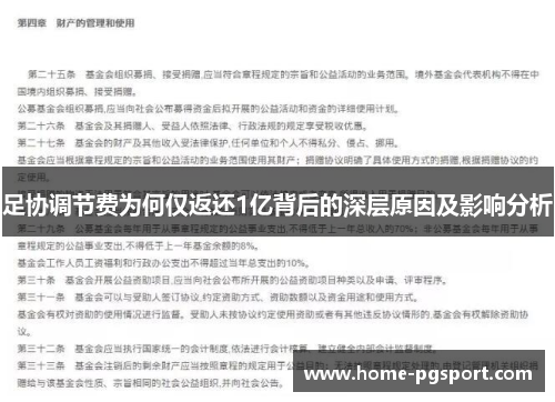 足协调节费为何仅返还1亿背后的深层原因及影响分析 足协调节费为何仅返还1亿背后的深层原因及影响分析